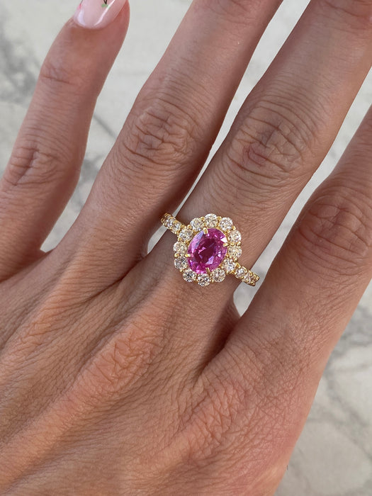 Vintage 18K Natural Pink Sapphire & Diamond Ring