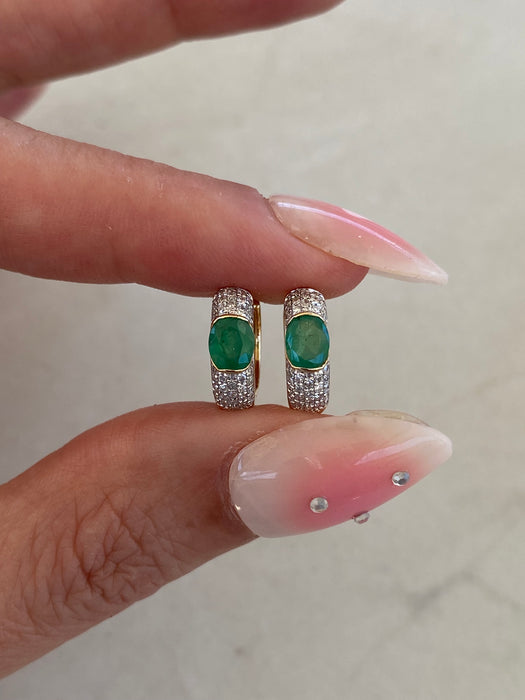 14K Emerald & Diamond Reversible Huggie Earrings