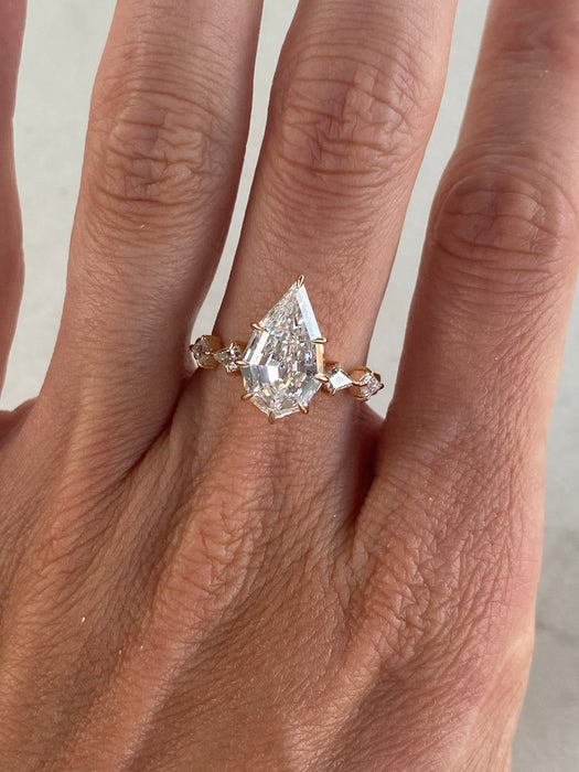 14K 3.51 TCW Step-Cut Pear Lab Diamond Ring