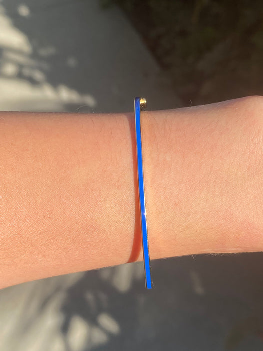 14k half blue enamel half diamond bangle