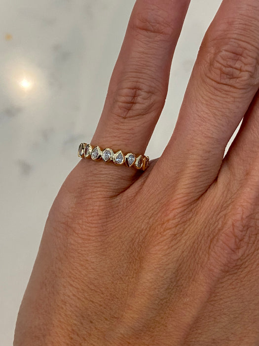 14K Bezel Set Pear Lab Diamond Half Eternity Pinky Ring