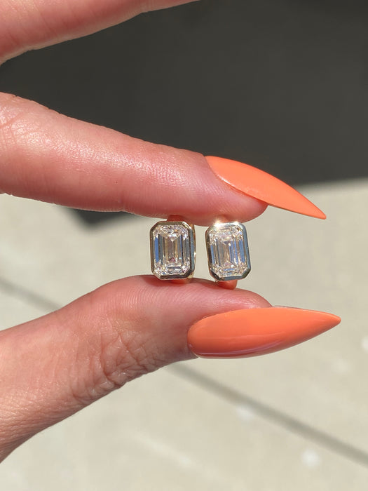 14K Gold 3.1 TCW Emerald-Cut Lab Diamond Huggie Earrings