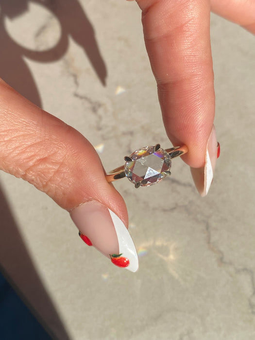 14K Gold 2 Carat Rose Cut Lab Diamond Solitaire Ring