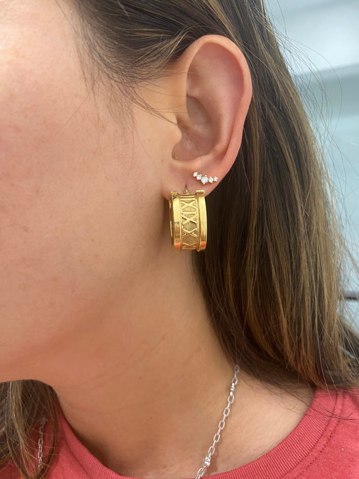 Vintage 14K Roman Numeral Hoop Earrings