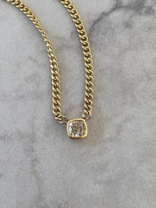 14K Gold 1 Carat Natural Diamond Curb Chain Necklace 16”