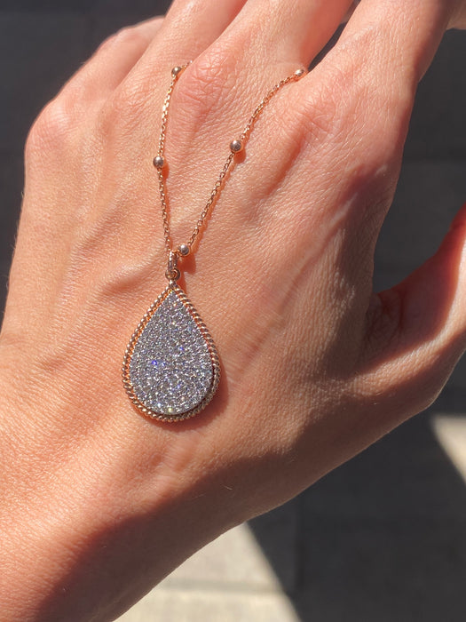 14K Rose Gold 1 Carat Natural Diamond Teardrop Charm Necklace
