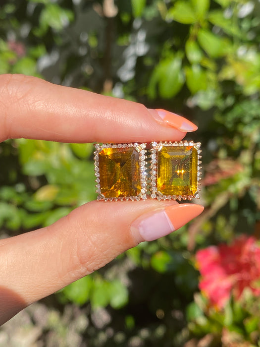 14k citrine diamond omega back earrings