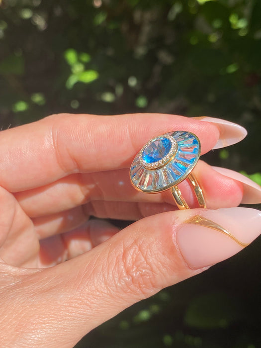 18k blue topaz diamond spinner ring size 6.5