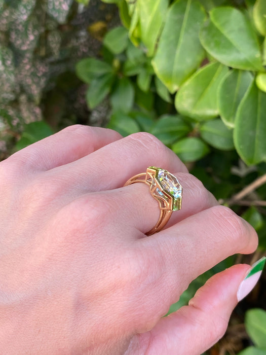 18k green amethyst peridot ring size 6.5