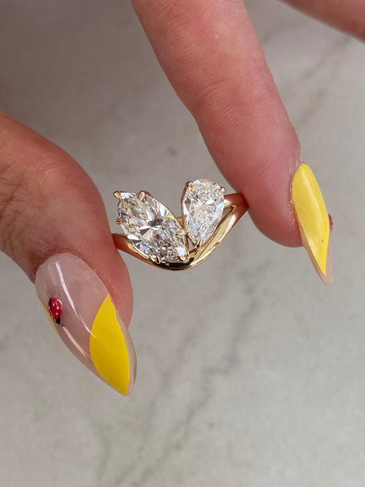 14k Gold Lab 2.4 Carat Diamond Marquise & Pear Lab Ring Size 6.25