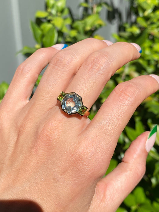 18k green amethyst peridot ring size 6.5