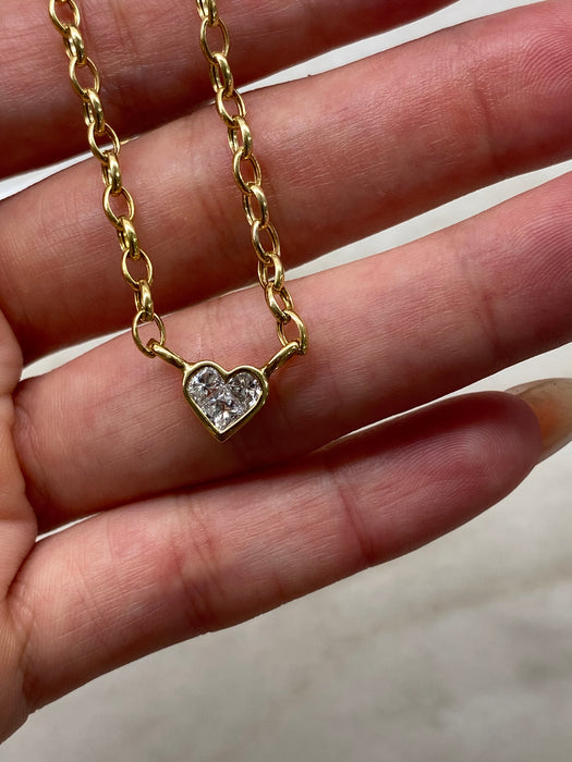 14K Gold Diamond Heart Necklace 16”