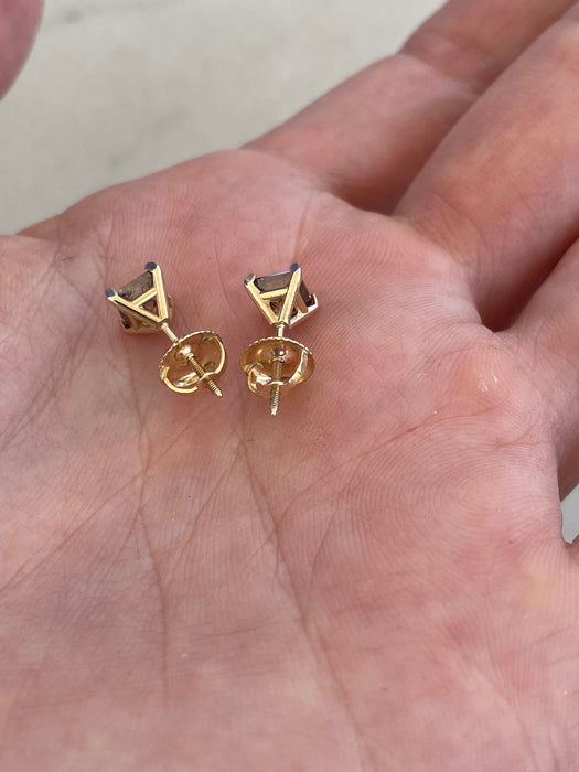 14K Gold Natural Brown Diamond Princess Stud Earrings