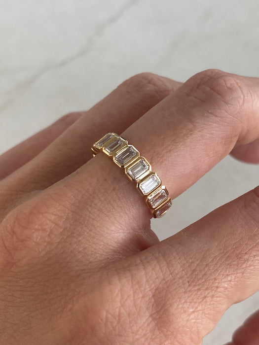 14K Bezel-Set Emerald Cut Lab Diamond Ring