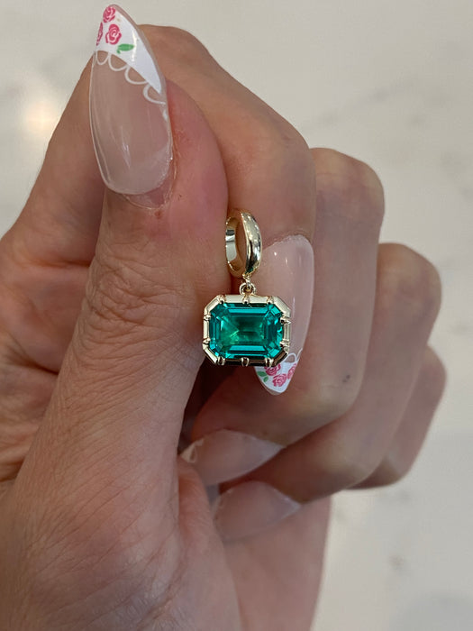 14K Gold Lab Emerald Cut Emerald Charm