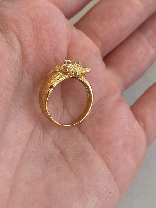 Vintage 18K Emerald Cheshire Cat Ring