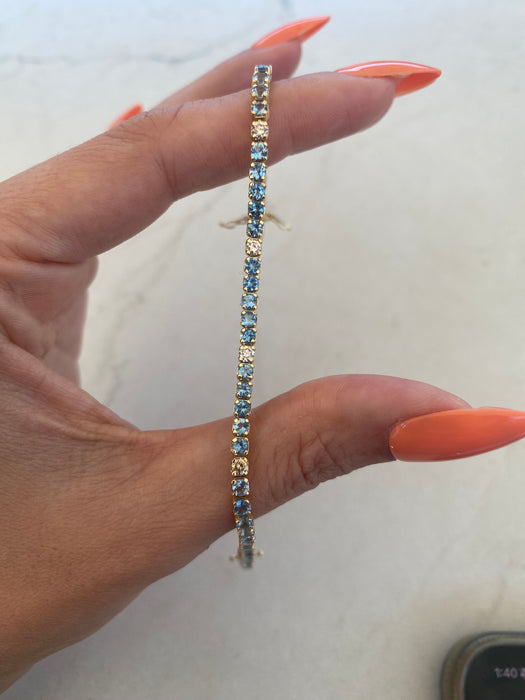 14K Gold Aquamarine & Diamond Tennis Bracelet | 3.04 CTW Aquamarines & 0.63 CTW Diamonds | 7”