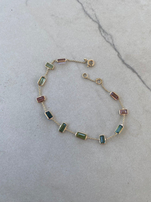 14K Gold Multicolor Tourmaline Station Bracelet
