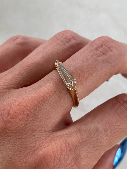 14K Light Champagne Shield-Cut Lab Diamond Ring