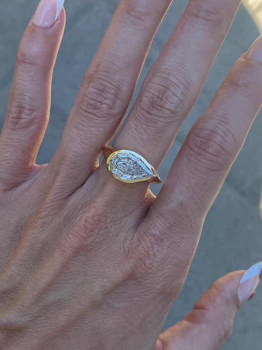 14K Gold 3.31 Carat East-West Step-Cut Pear Lab Diamond Ring