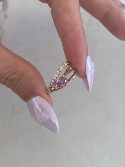 Vintage 18K Rose Gold Pink Sapphire Diamond Ring