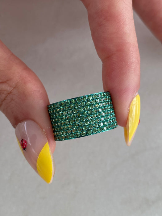 14K Gold Green Garnet Cigar Band Ring | 1.8 CTW Green Garnets | Size 6.5