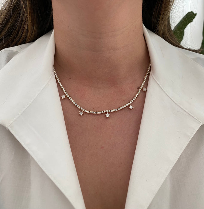 14K Gold Lab Diamond Star Tennis Necklace – 8 CTW VS/E Lab Diamonds, 16”