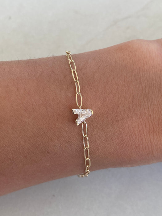 14K Gold Paperclip Bracelet with Lab Diamond Letter A Charm