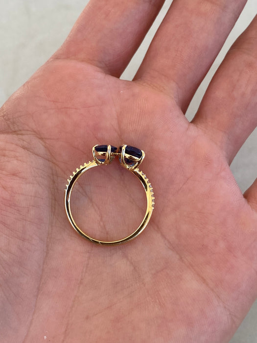 14K Gold Blue Sapphire & Diamond Ring