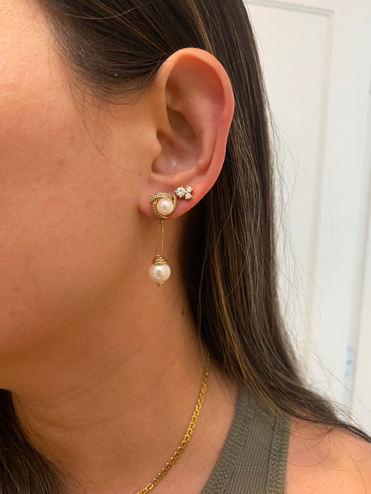 Vintage 14k Gold Double Pearl Rope Dangly Earrings