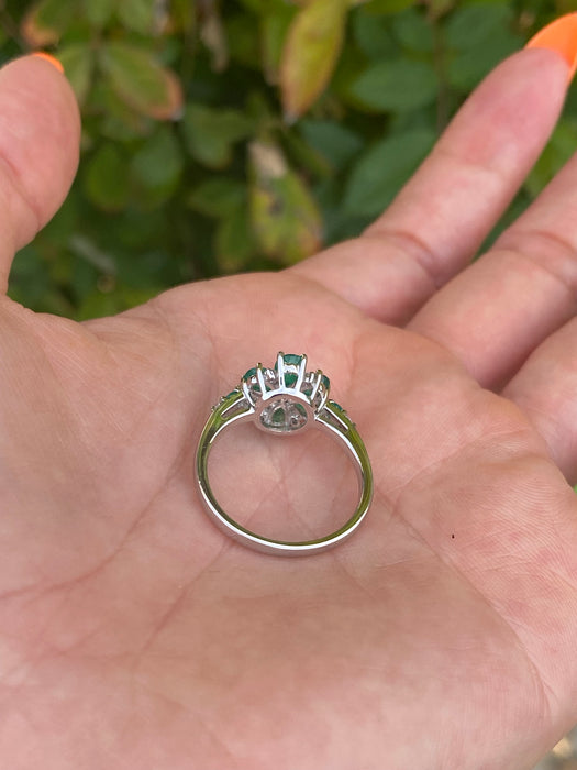 Vintage Platinum 900 Emerald & Diamond Flower Ring