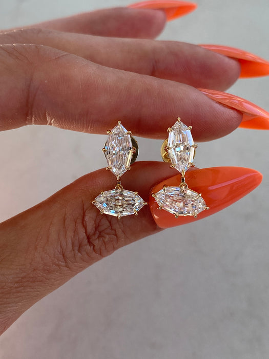 14K Gold 4.47 CTW Certified Marquise Lab Step Cut Diamond Drop Earrings