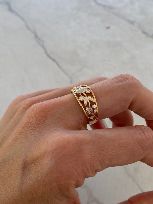 14K Yellow Gold Lotus Flower & Diamond Ring