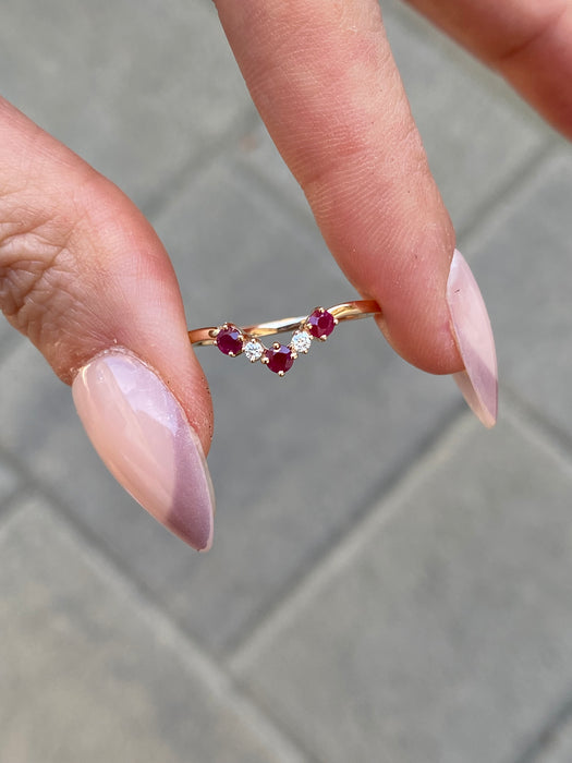 14k rose gold ruby diamond chevron ring size 7