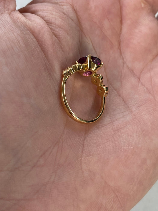 Vintage 18K Rhodolite Garnet & Diamond Floral Ring