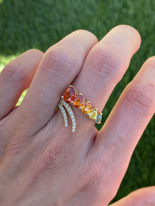 Vintage 14k Gold Rainbow Sapphire & Diamond Ring