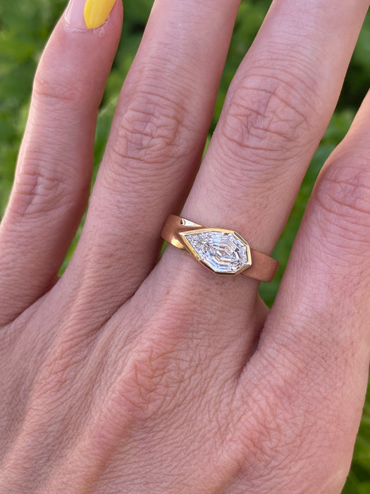 14K Bezel Set Step-Cut Lab Diamond Pear Ring – 1.53 CTW VVS2 D (IGI Certified)