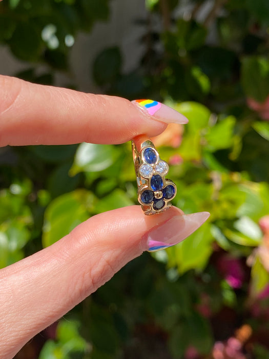 18k blue sapphire and diamond flower ring size 5