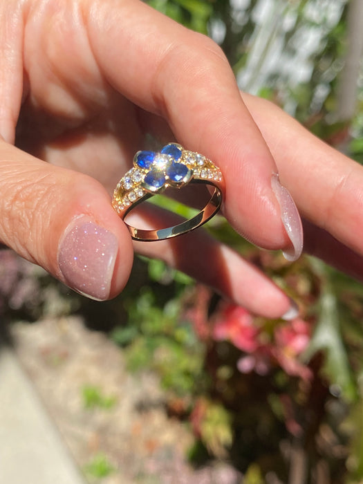 18k blue sapphire diamond flower ring size 6.25