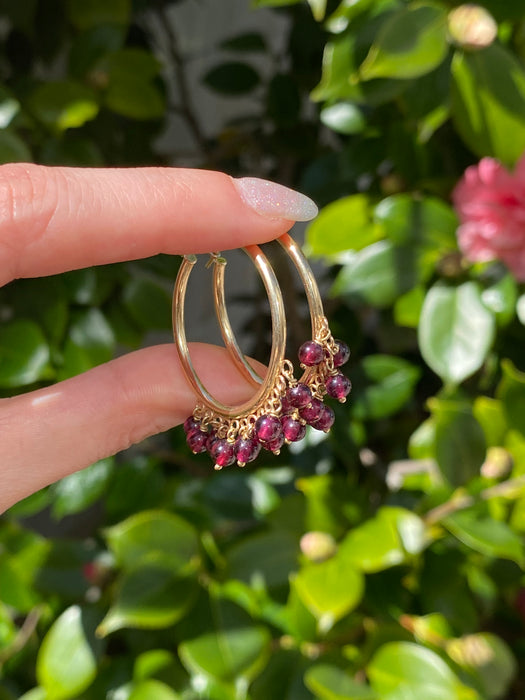 14k hoops with dangly amethyst