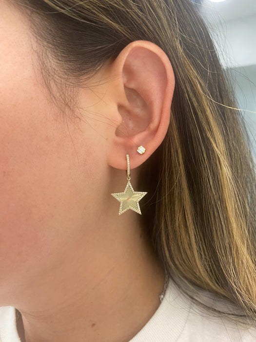 14K Natural Diamond Fluted Star Huggies