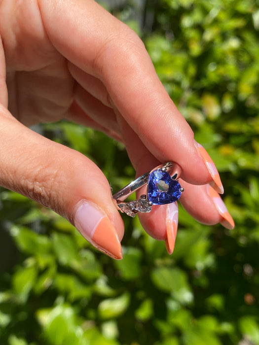 Platinum blue sapphire diamond heart ring size 6.5