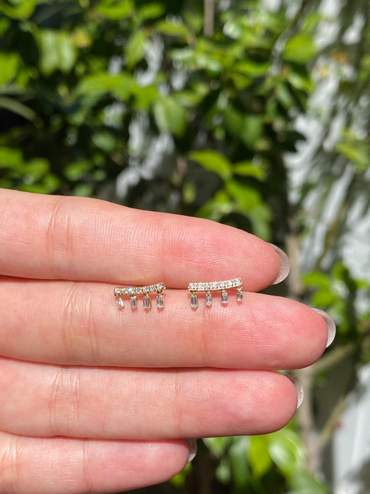 14k curved baguette diamond stud earrings