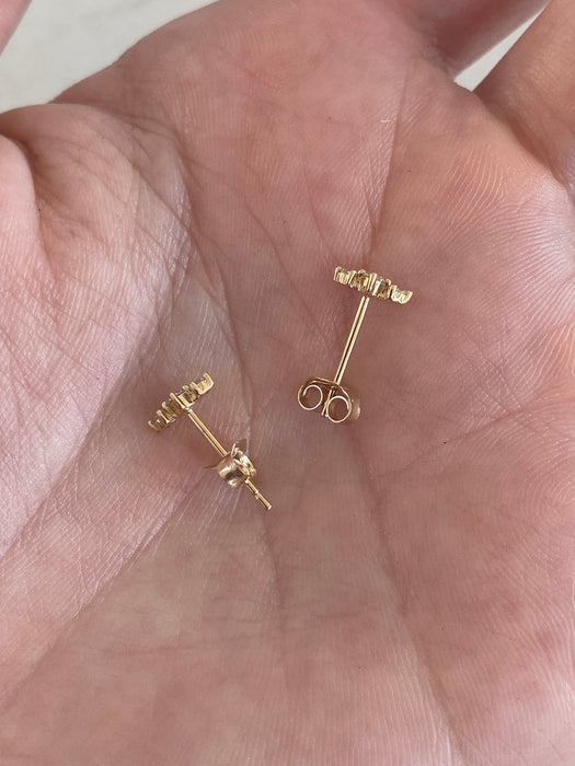 14K Gold Three-Stone Lab Diamond Arrow Stud Earrings