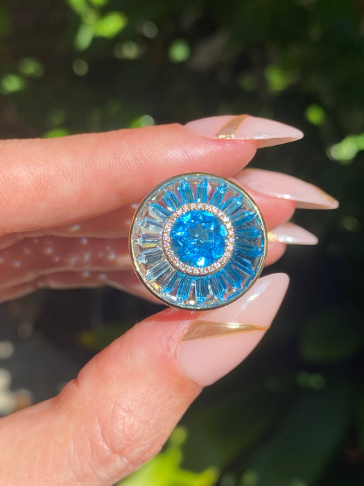 18k blue topaz diamond spinner ring size 6.5