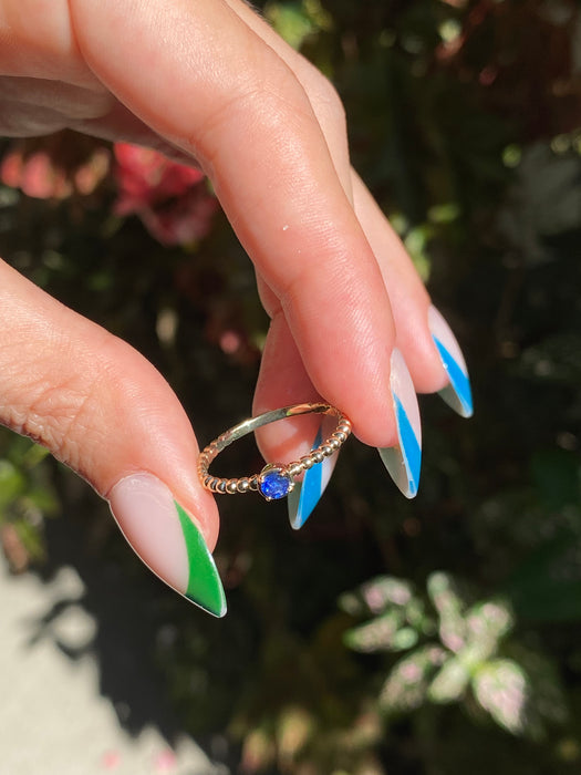 14k blue sapphire bead ring size 6.5