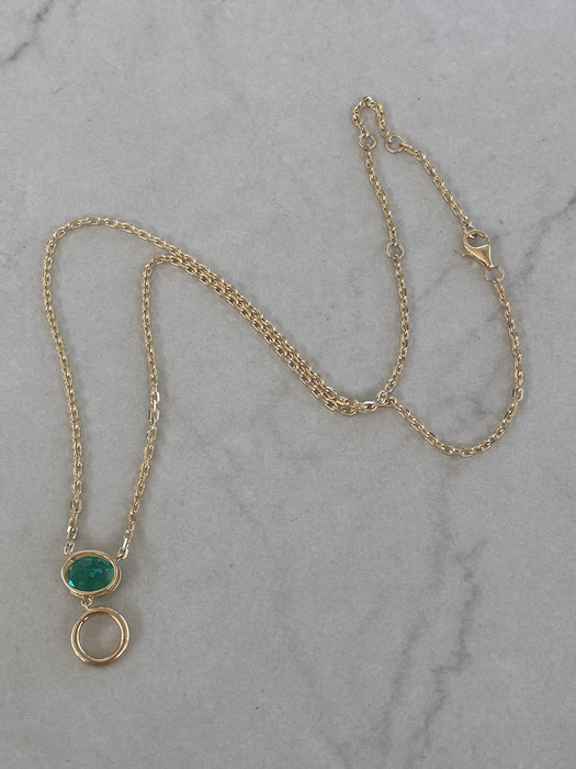 14K Mini Biker Link Necklace with Lab Emerald and Charm Connector