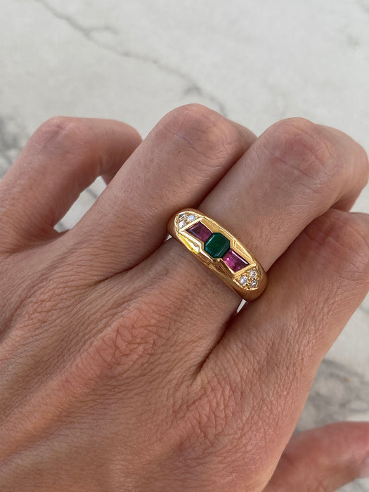Vintage 18K Ruby, Emerald & Diamond Ring