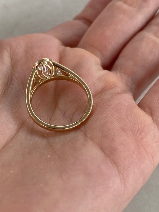 14K Gold 2.42 Carat Oval Lab Diamond Ring with Flush Half-Moon Accents