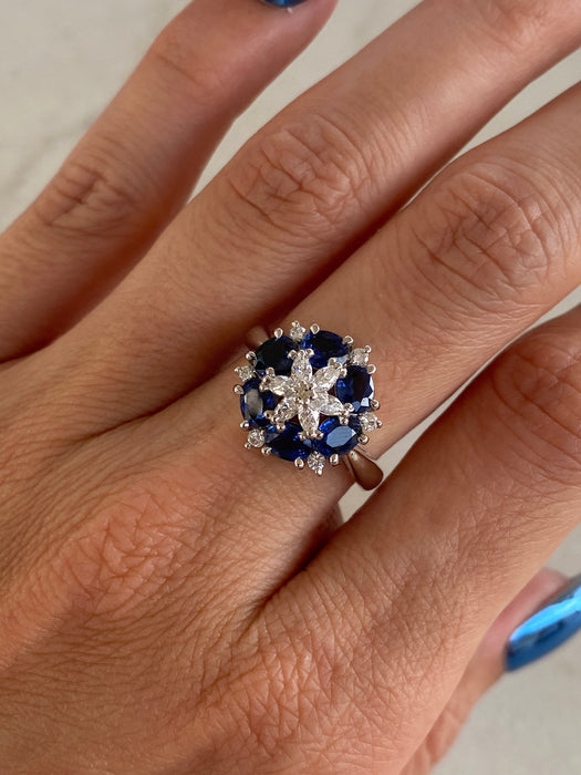 Vintage Platinum 850 Sapphire & Diamond Ring Size 6.5